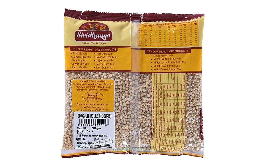 Siridhanya Millet (Jowar) Pack 500 grams Reviews Nutrition
